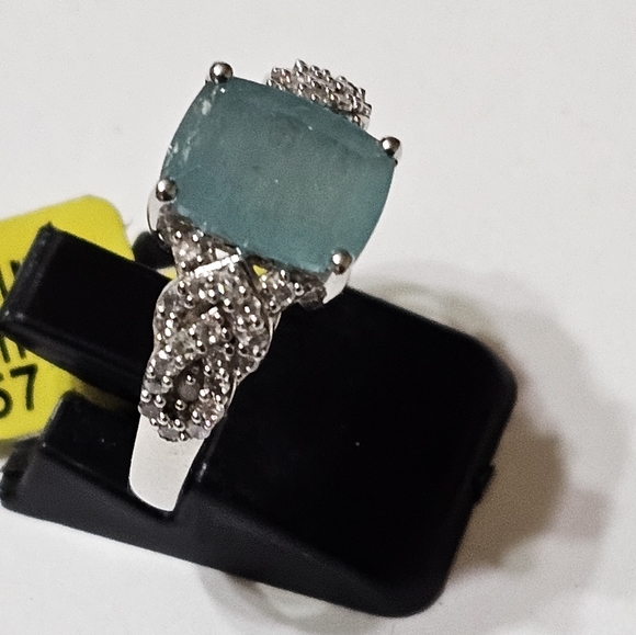 RARE Grandidierite & Diamond 💍 Platinum over Sterling Silver Sz 7! New - Picture 6 of 7